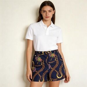 VTG Lauren Ralph Lauren Equestrian AOP Shorts Womens Size 14 Classic Preppy Chic